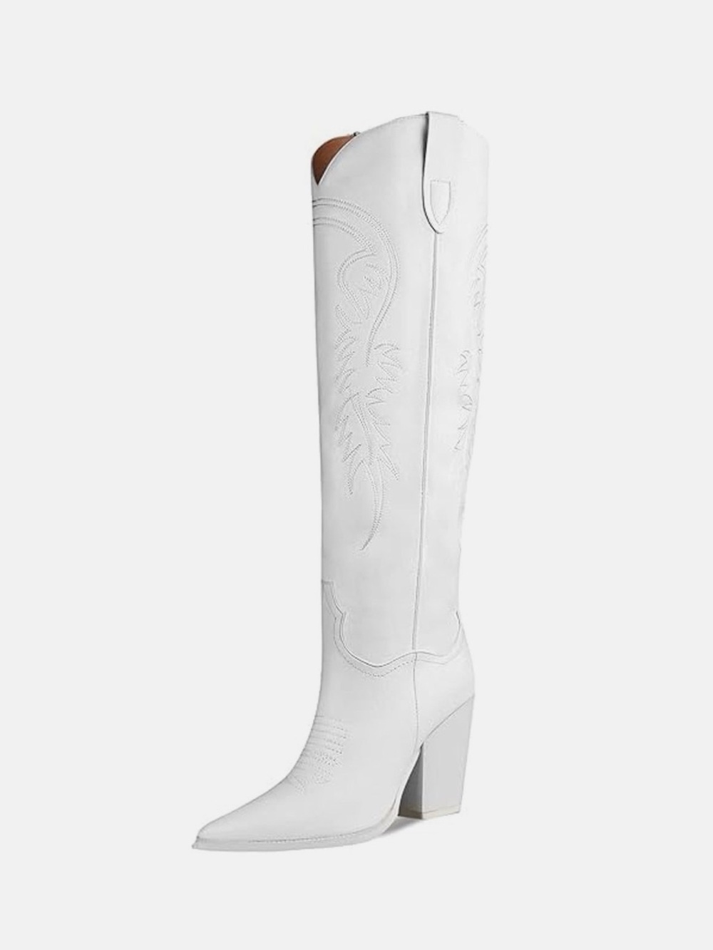 White Western Cowgirl Summer Festival Concert Chunky Heeled Cowboy Boots Sz 10